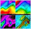 4 Panel Image 48 forecast from the NAM model depicting 1000-850, 850-700 thicknesses, QPF and Mean RH and Vertical Velocity.